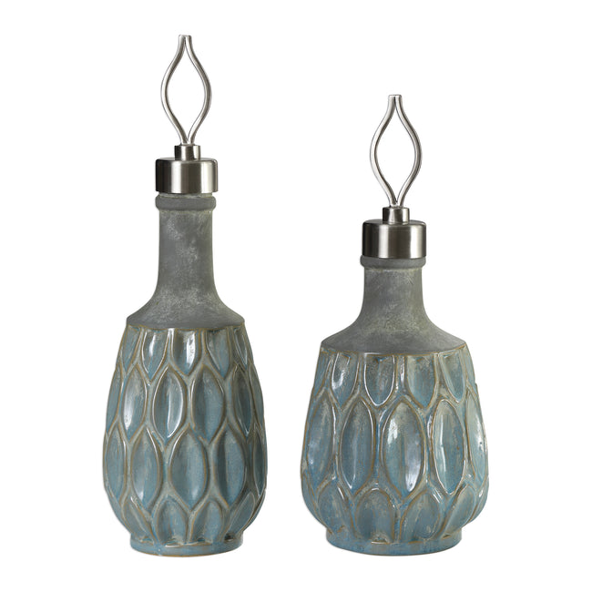 Arpana Blue And Gray Bottles - Set of 2