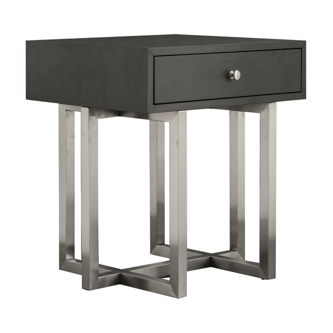 Knight Contemporary Lamp Table - Brushed Stainless Steel with Gray Top