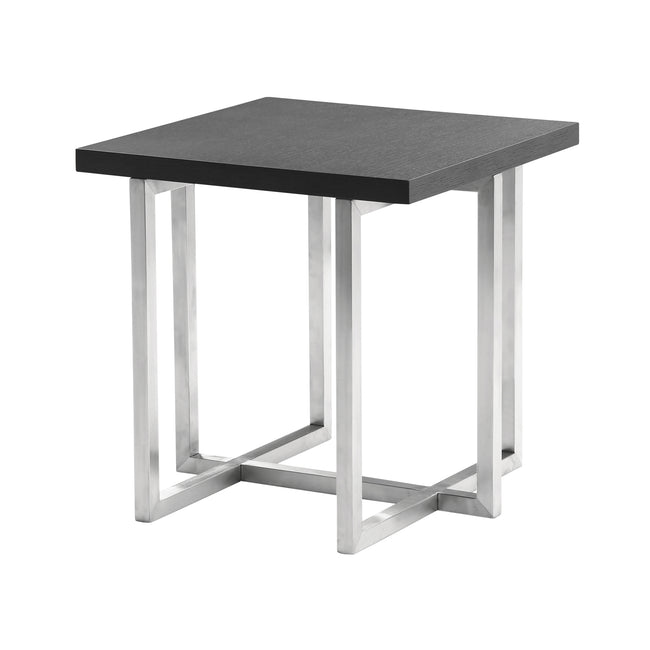 Topaz Contemporary End Table - Brushed Stainless Steel with Gray Veneer Wood Top