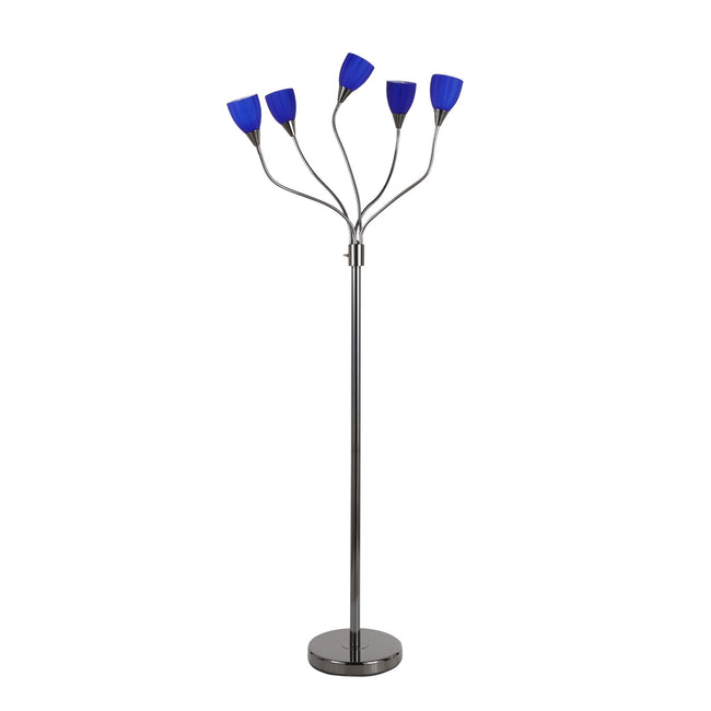 Medusa Black Chrome Floor Lamp - Blue Glass