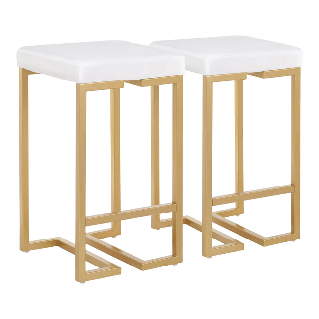 Midas 26" Counter Stool - Set of 2, White Velvet