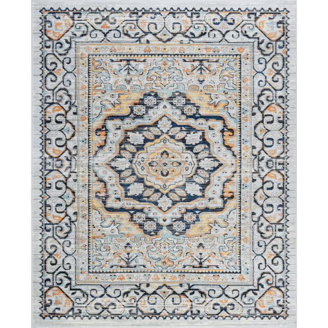 Veriana Transitional Medallion Navy Rectangle Area Rug - 3'11" x 5'3"