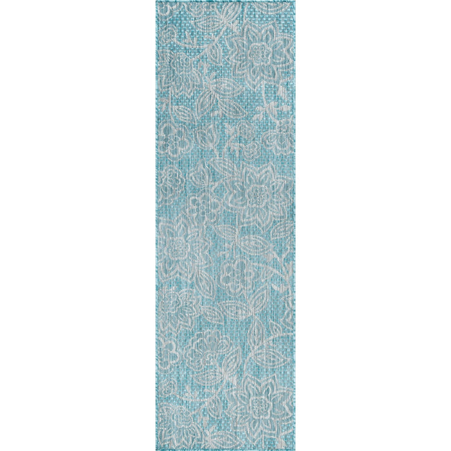 Venice Transitional Floral Seafoam Runner Rug - 2'3" x 10'