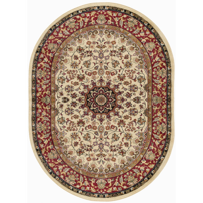 Victoria Transitional Oriental Beige Oval Area Rug - 5'3" x 7'3" Oval