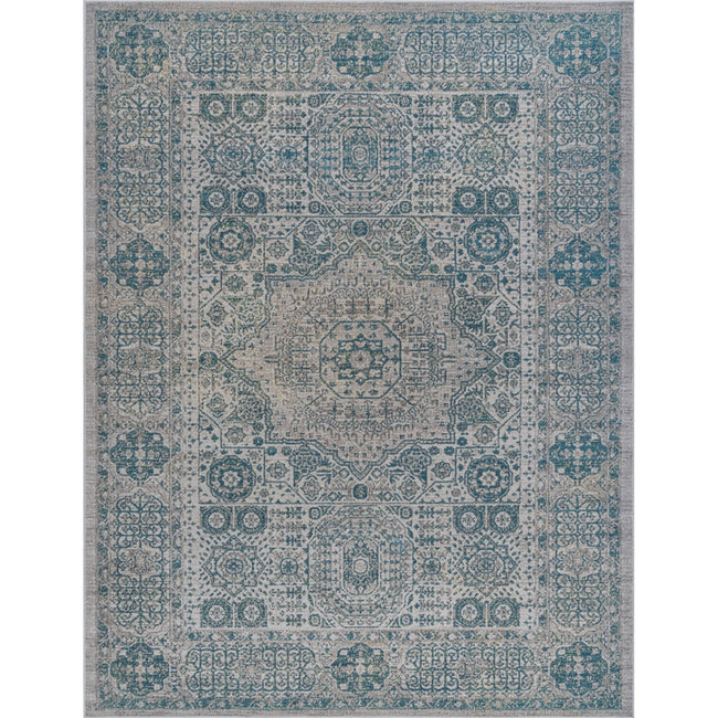 Oweysa Transitional Oriental Blue Rectangle Area Rug - 5'3" x 7'3"