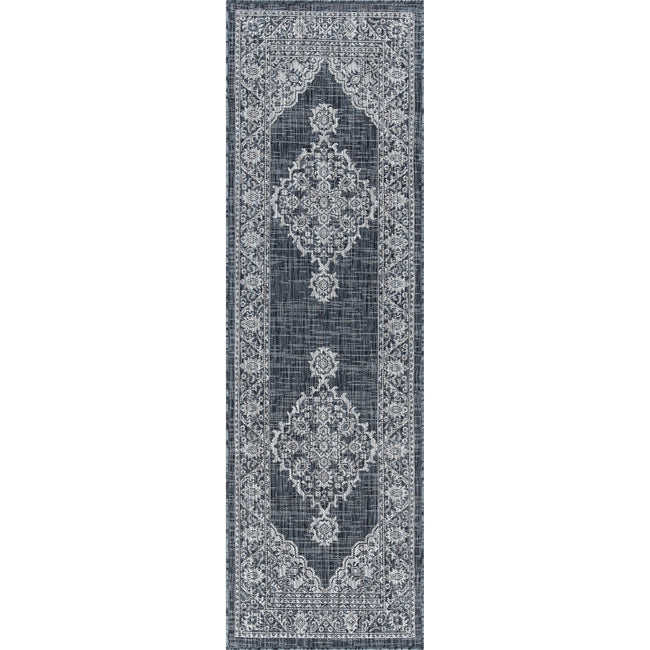 Devie Traditional Medallion Charcoal Runner Rug - 2'3" x 7'3"