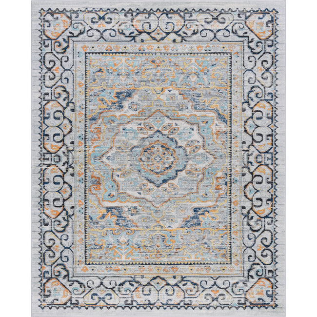 Veriana Transitional Medallion Blue Rectangle Area Rug - 3'11" x 5'3"