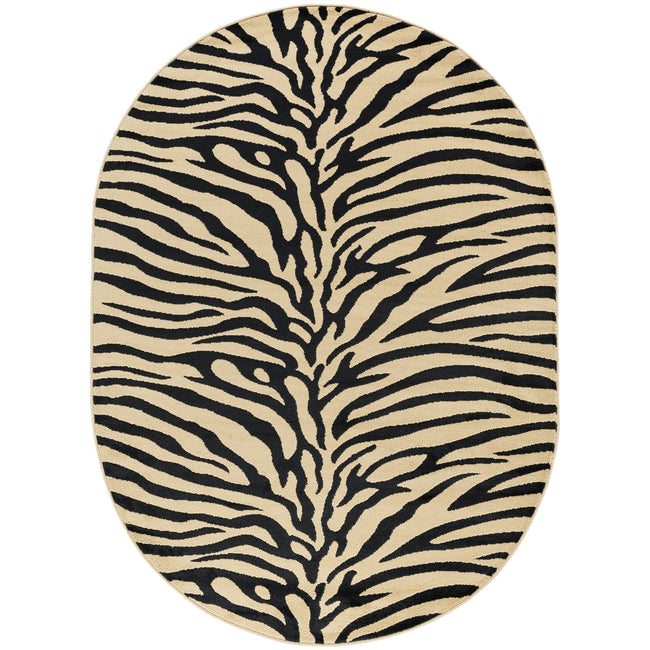 Zara Transitional Animal Beige Oval Area Rug - 6'7" x 9'6" Oval