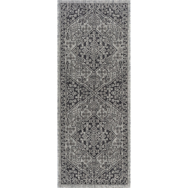 Vaux Traditional Medallion Black Runner Rug - 2'3" x 10'