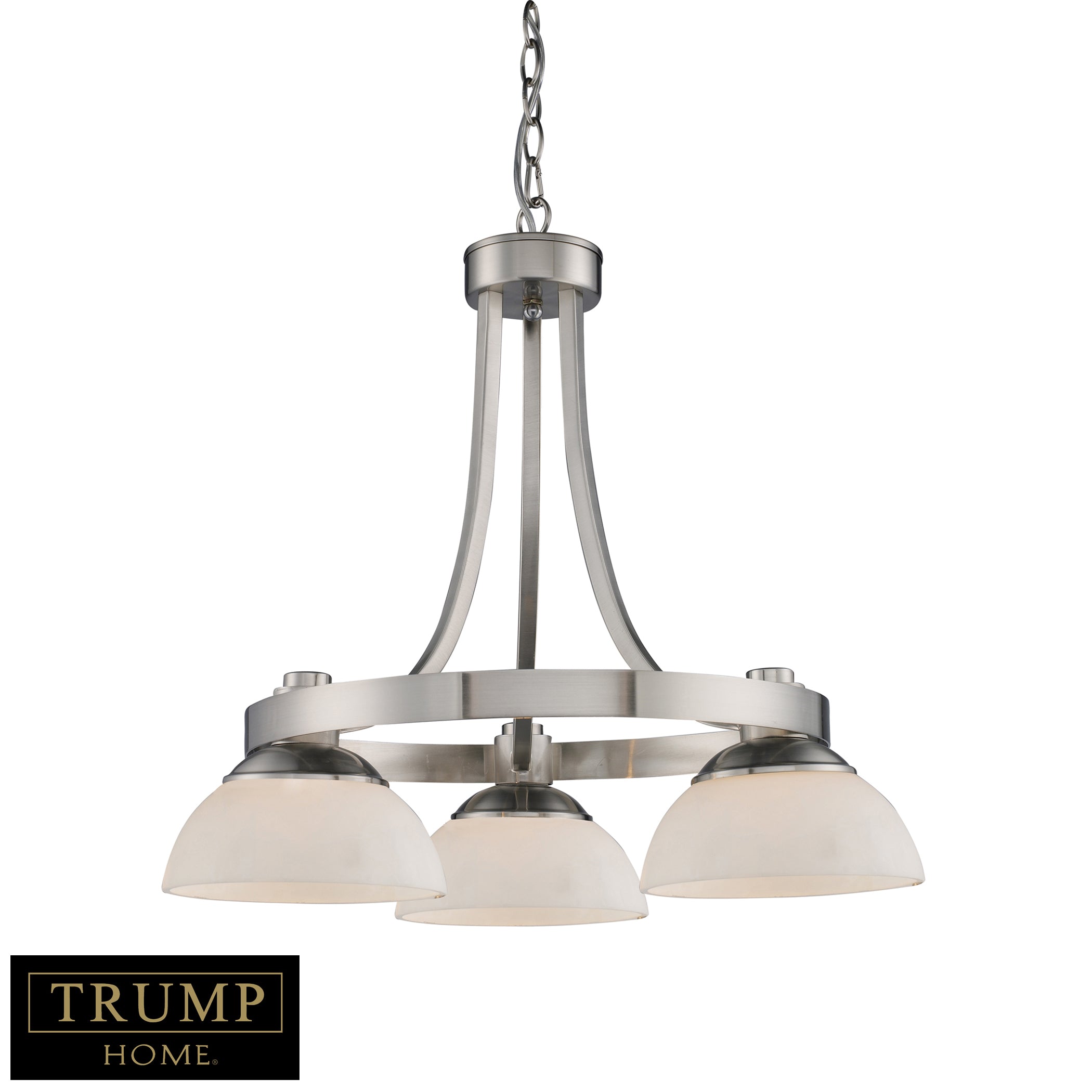 3-Light Chandelier - Brushed Nickel with White Glass