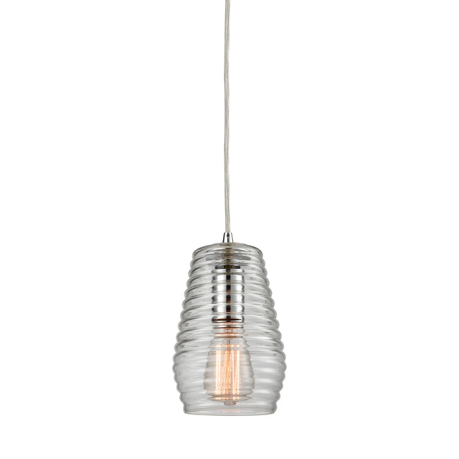 Ribbed Glass 1 Light Pendant - Polished Chrome