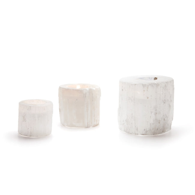 Set of Three Round Rock Crystal Votives