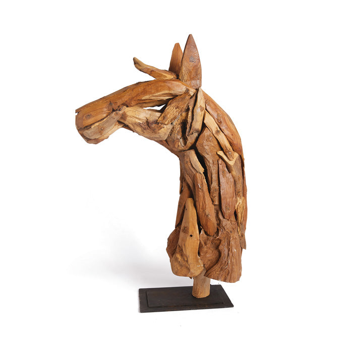 Wood Horse Head On Iron Stand