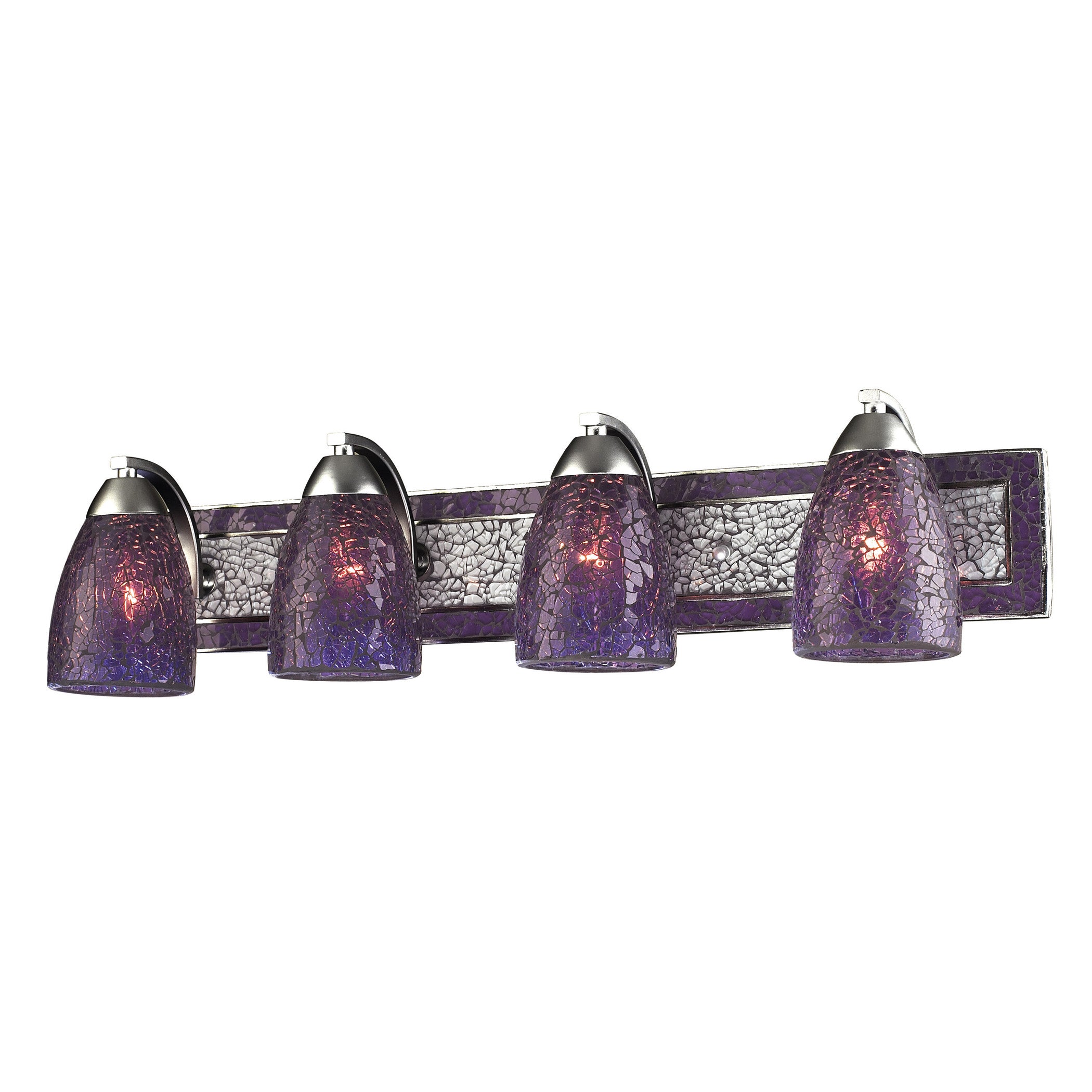 Elegant Bath Vanity 4-Light Bath Bar with Purple Crackled Glass