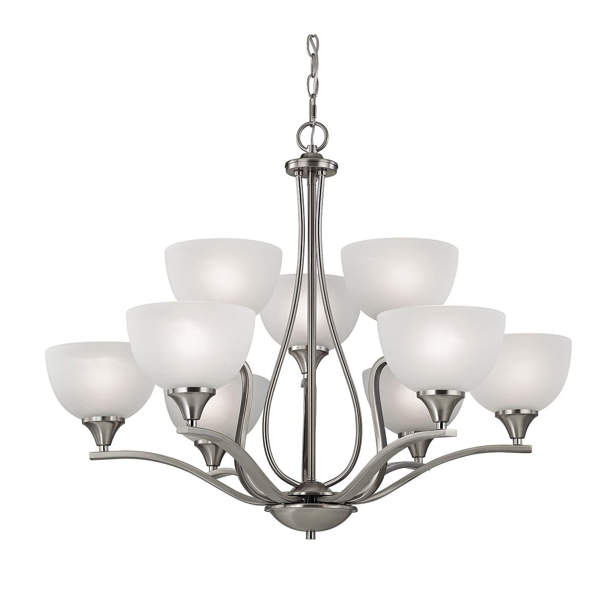 Bristol Lane 9-Light Chandelier - Brushed Nickel with White Glass