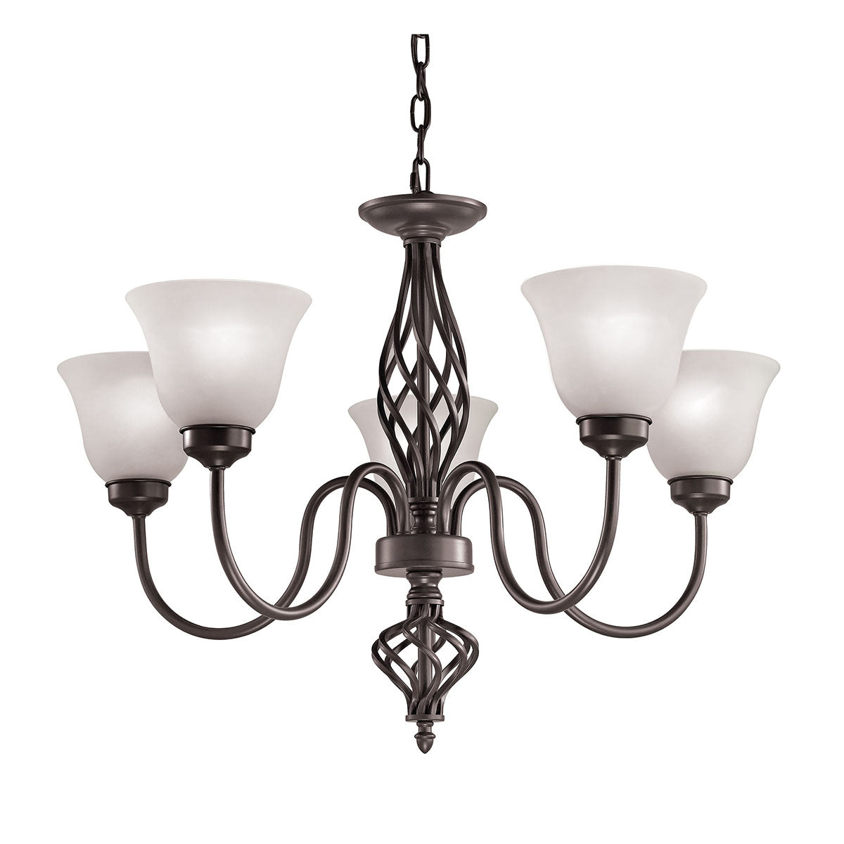 Santa Fe 5-Light Chandelier - Oil Rubbed Bronze with White Glass