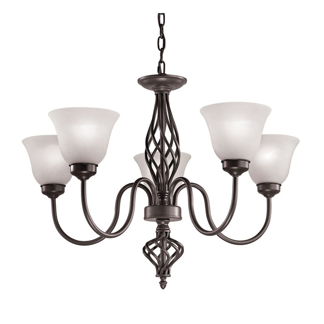 Santa Fe 5-Light Chandelier - Oil Rubbed Bronze with White Glass