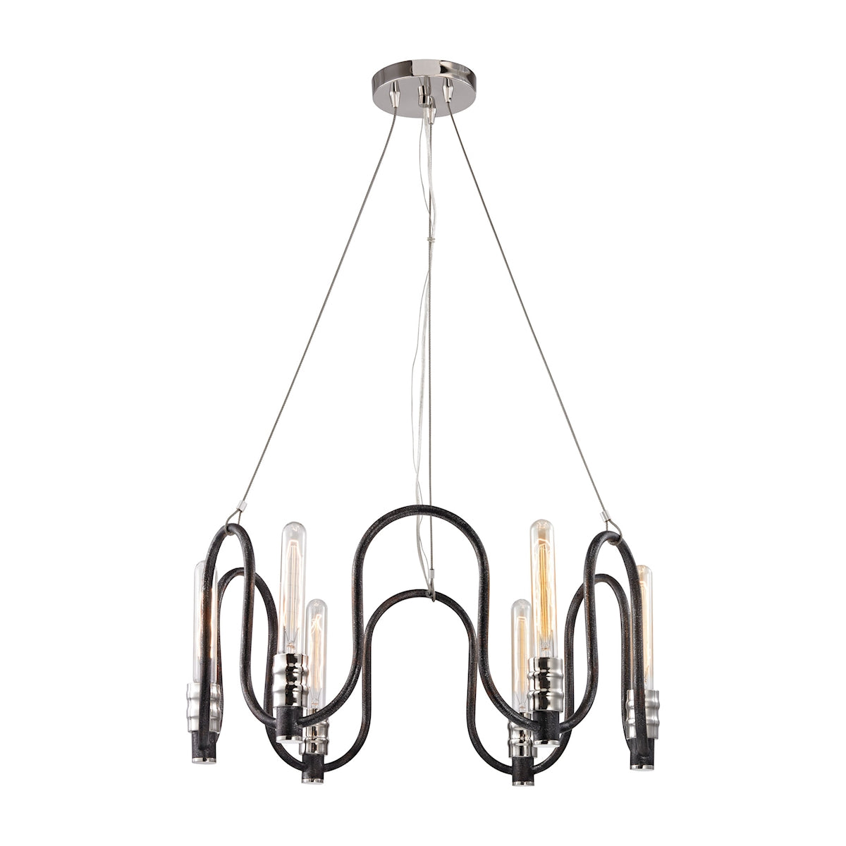 Continuum 6 Light Chandelier - Silvered Graphite with Polished Nickel Accents