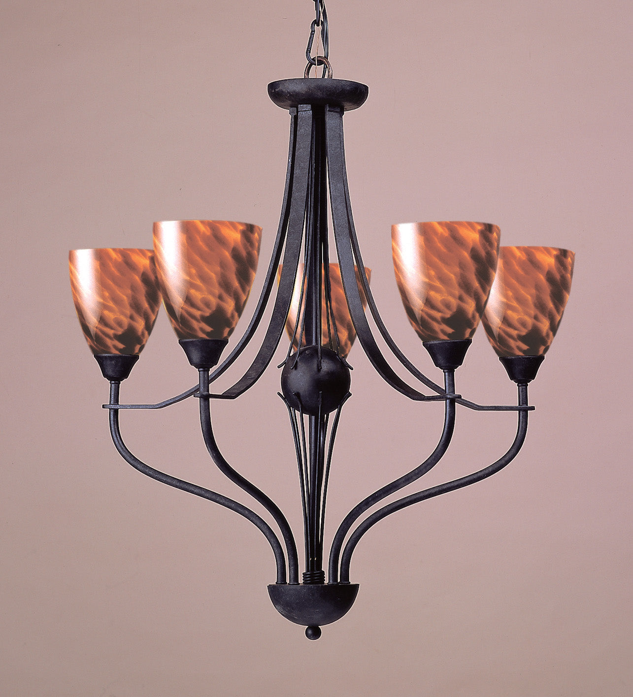 Classico 5-Light Chandelier - Dark Rust with Espresso Glass Shades