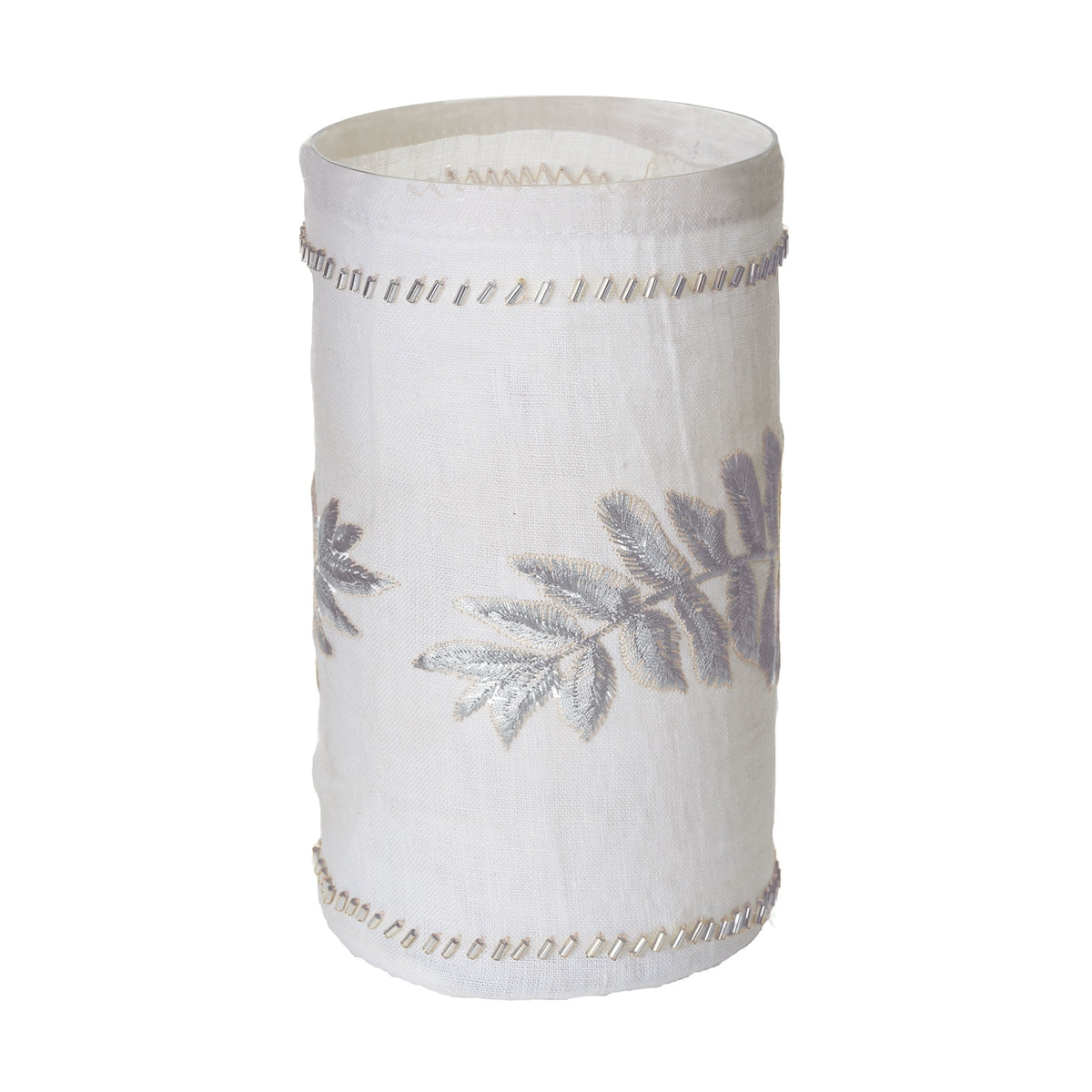 Linen Silver Stitched Fern Votive-L