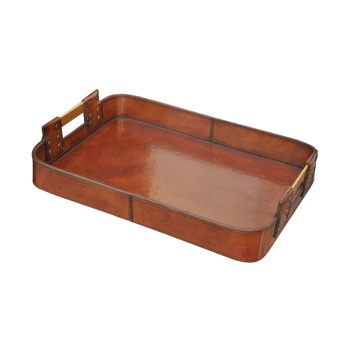 Leather Tray with Brass Handles - Small