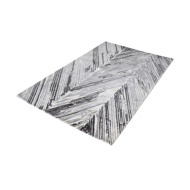 Rhythm Handwoven Printed Wool Rug  - 5' x 8',  Gray And White