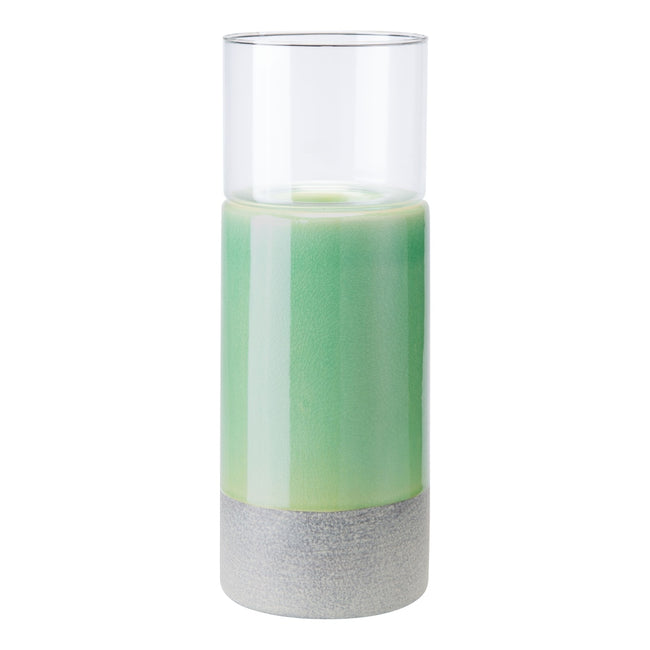 Stoneware Candle Holder - Large, Green and Gray