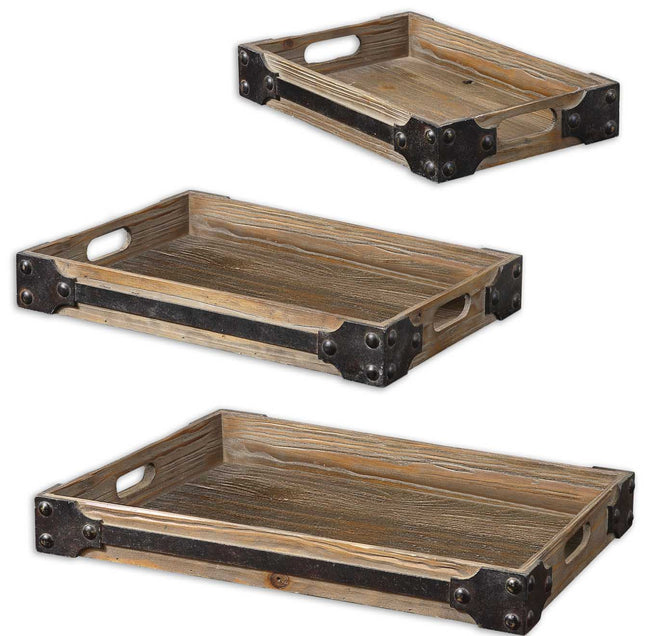 Fadia Natural Wood Trays - Set of 3