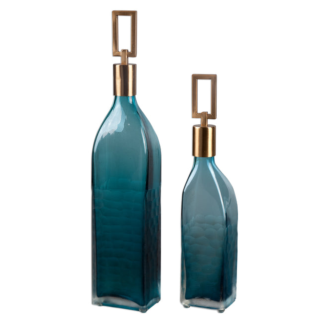 Annabella Teal Glass Bottles - Set of 2