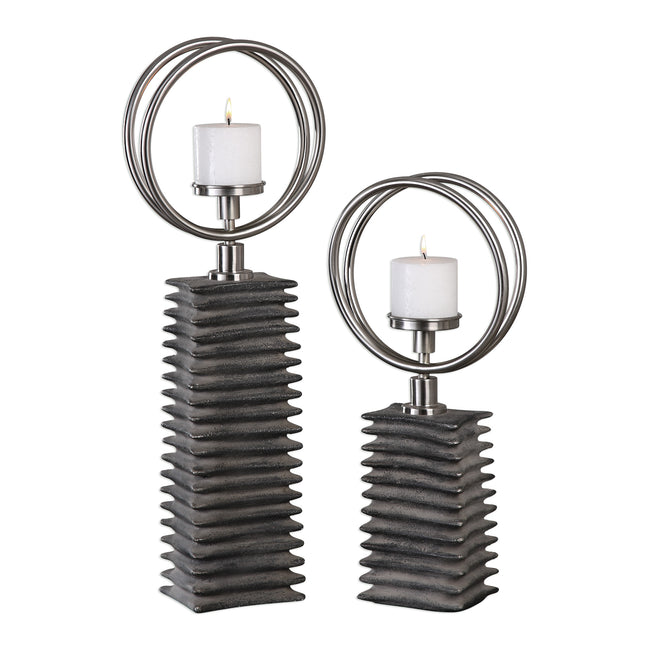 Eugenio Black Ceramic Candleholders - Set of 2