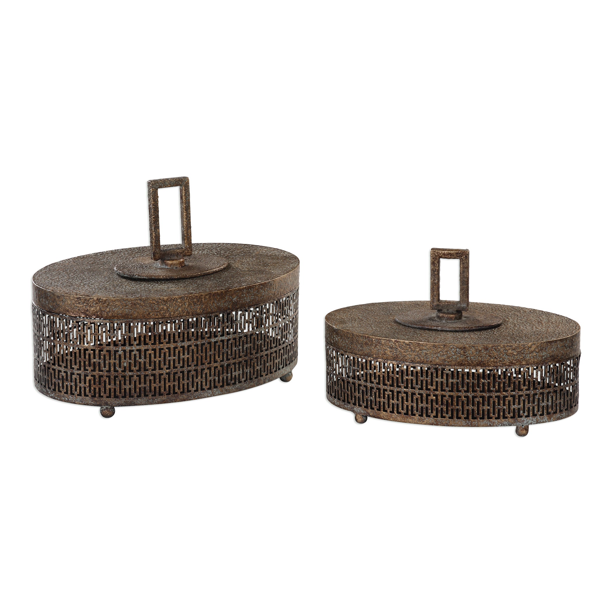 Agnese Antiqued Gold Boxes - Set of 2