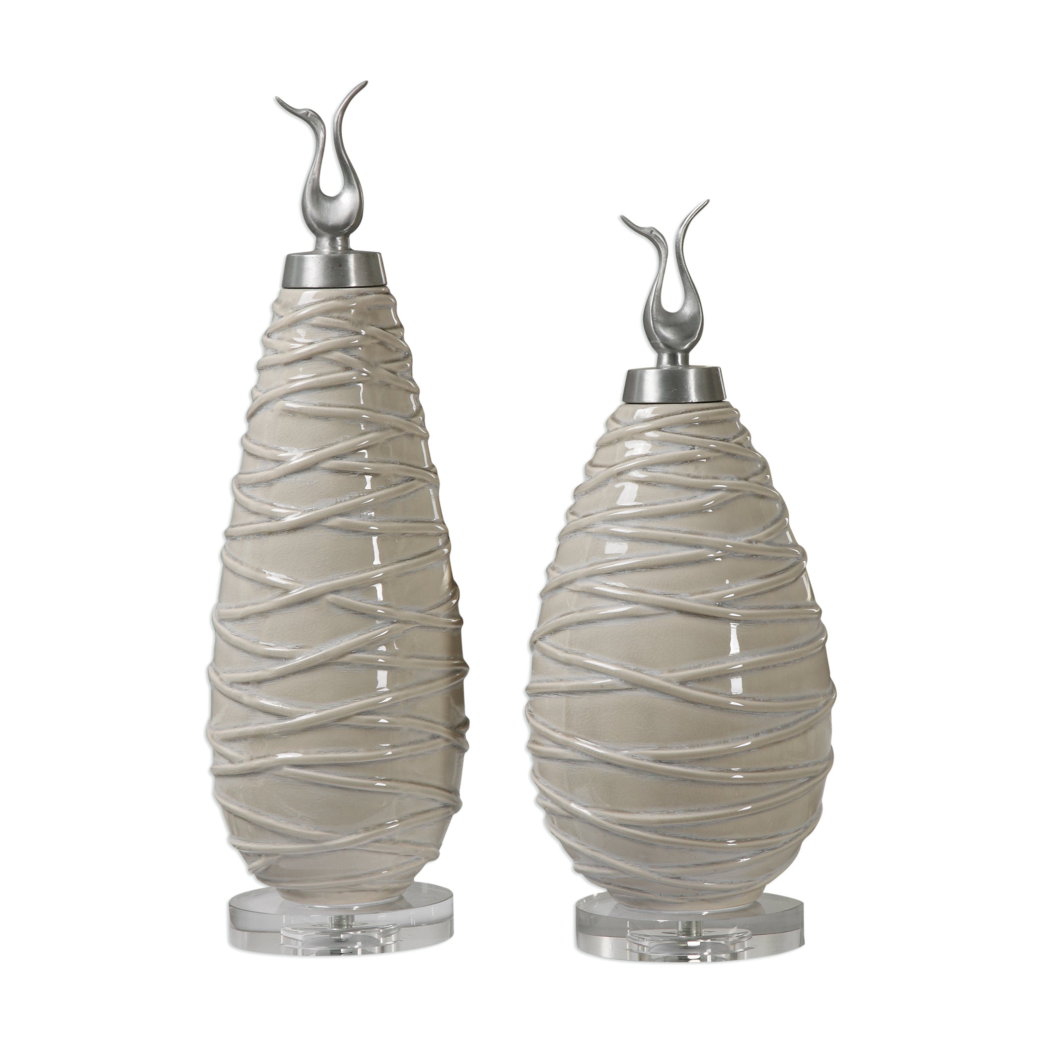 Romeo Crackled Light Gray Finials - Set of 2