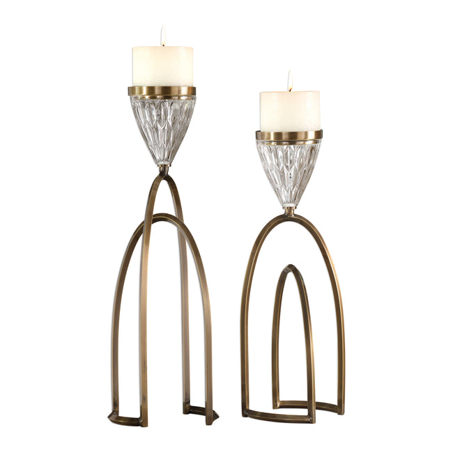 Carma Bronze And Crystal Candleholders - Set of 2