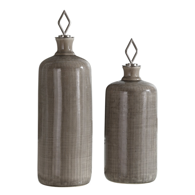 Dhara Taupe Glaze Bottles - Set of 2