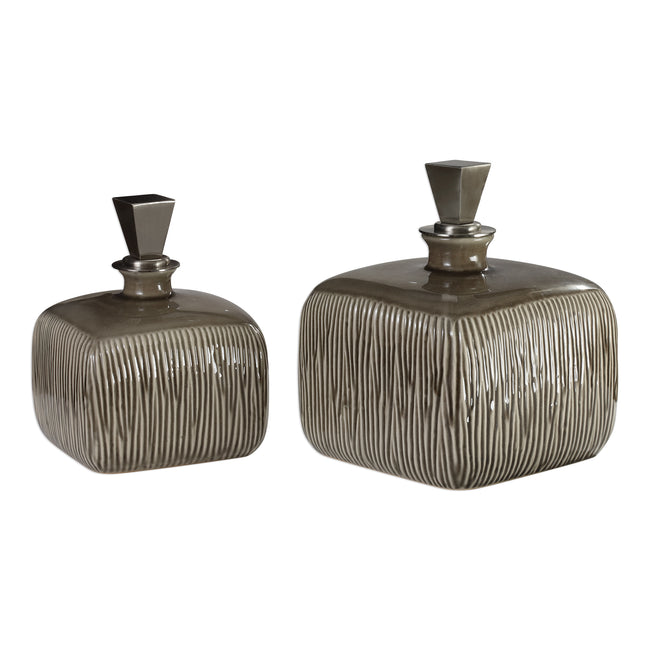 Cayson Ribbed Ceramic Bottles - Set of 2