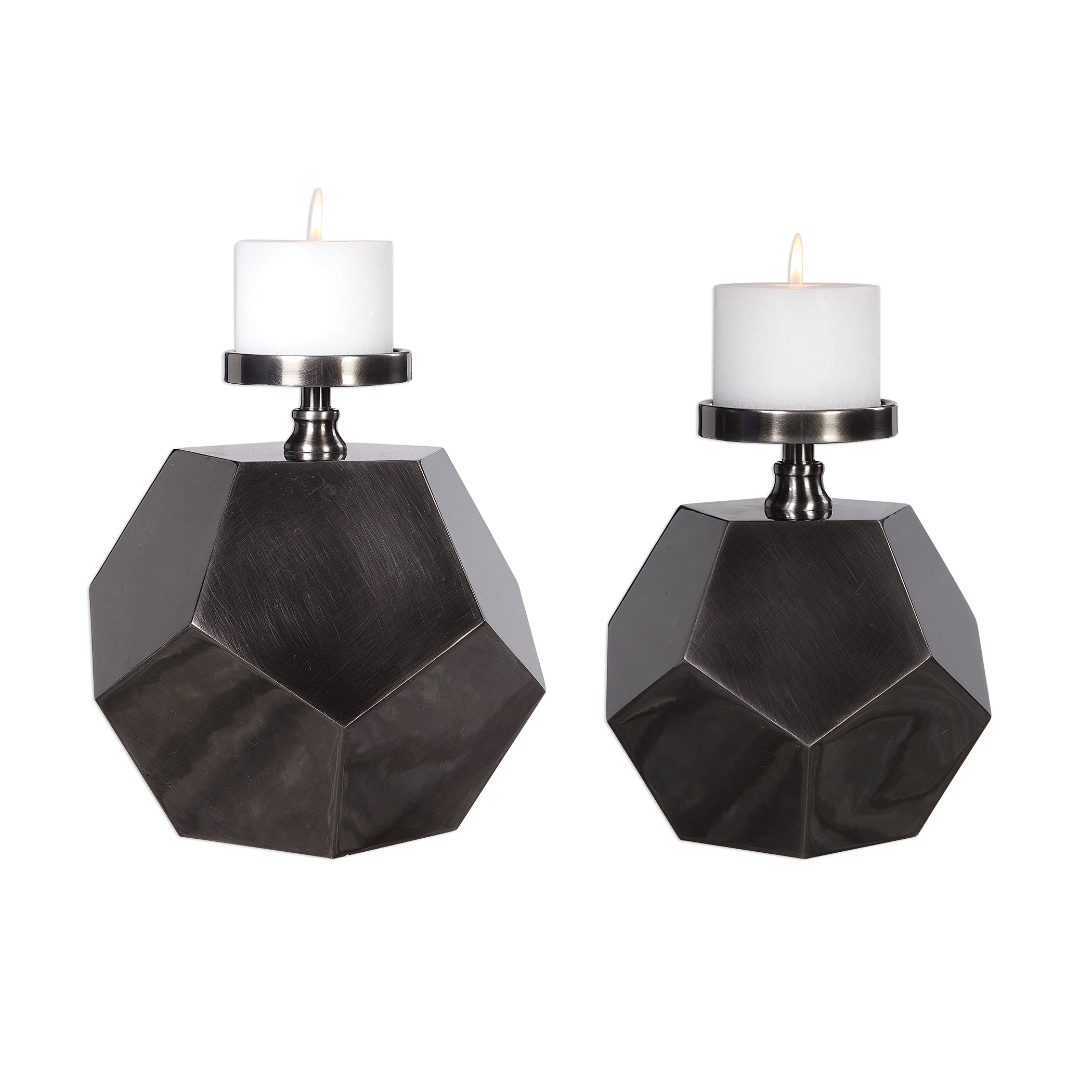 Dash Steel Polygon Candleholders - Set of 2