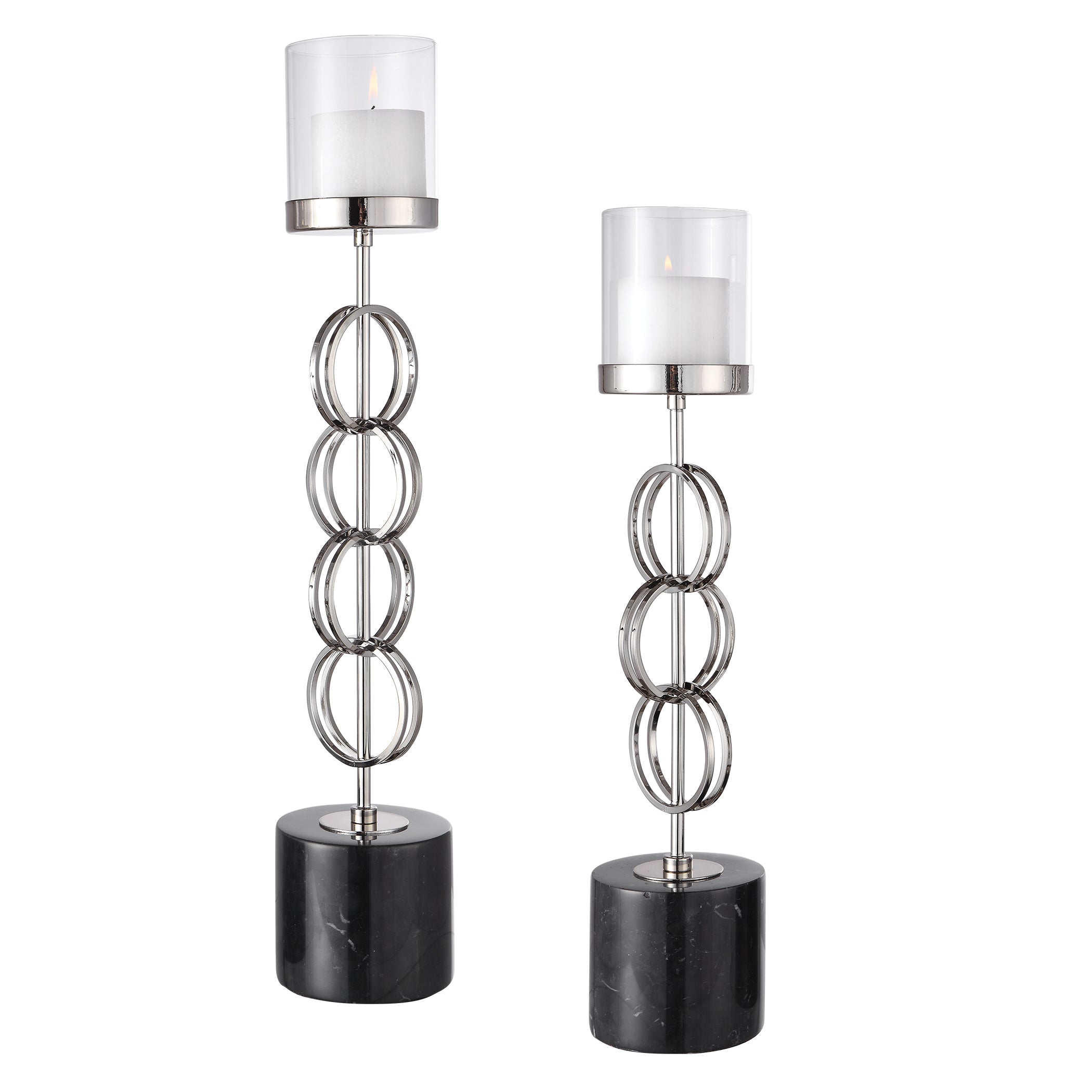 Esme Nickel Rings Candleholders - Set of 2