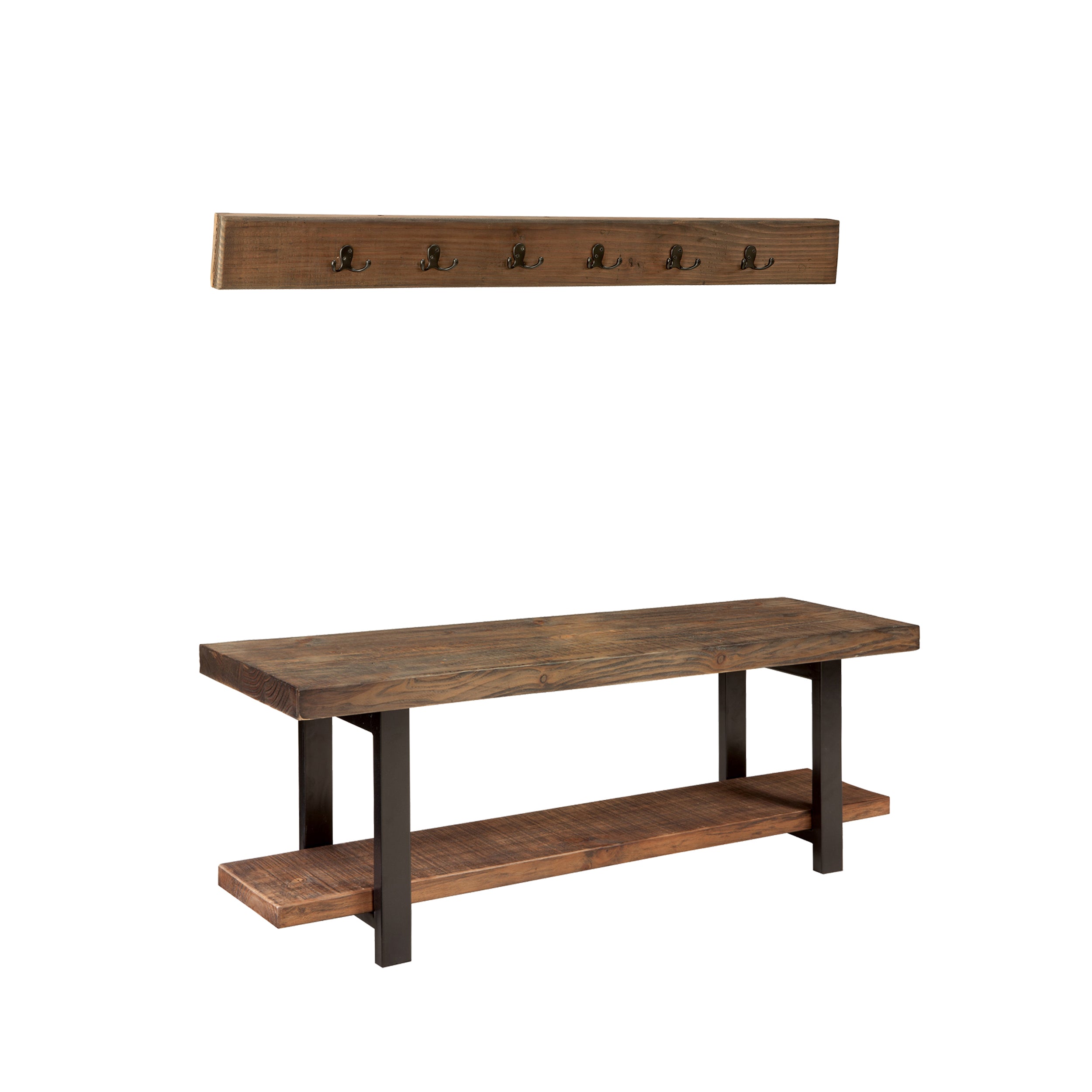 Pomona 48" Metal and Reclaimed Wood Storage Coat Hook with Bench