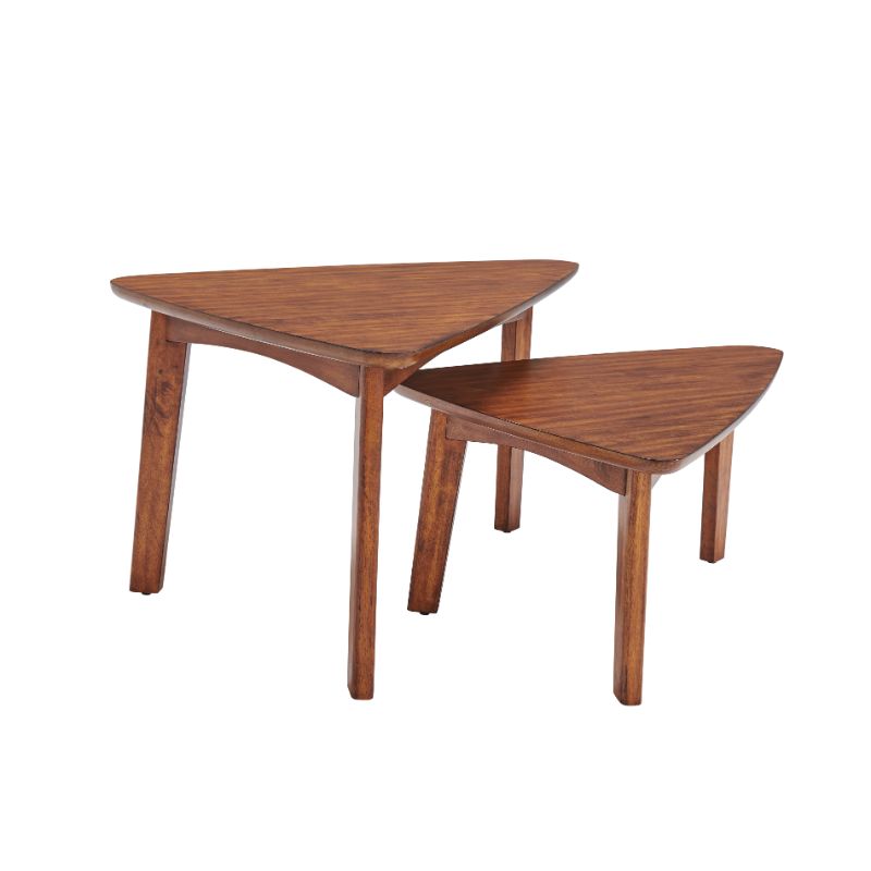 Monterey 40" Triangular Mid-Century Modern Nesting Tables - Set of 2, Warm Chestnut