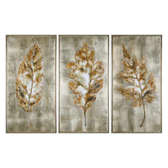 Champagne Leaves Modern Art - Set of 3