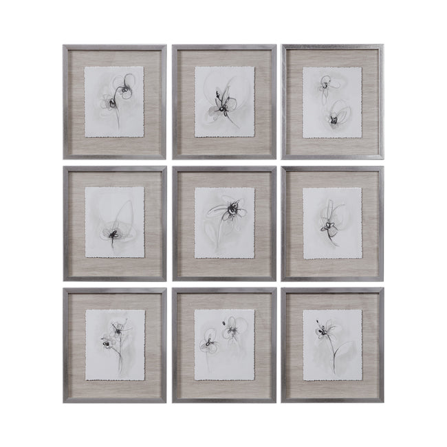 Neutral Floral Gestures Prints - Set of 9