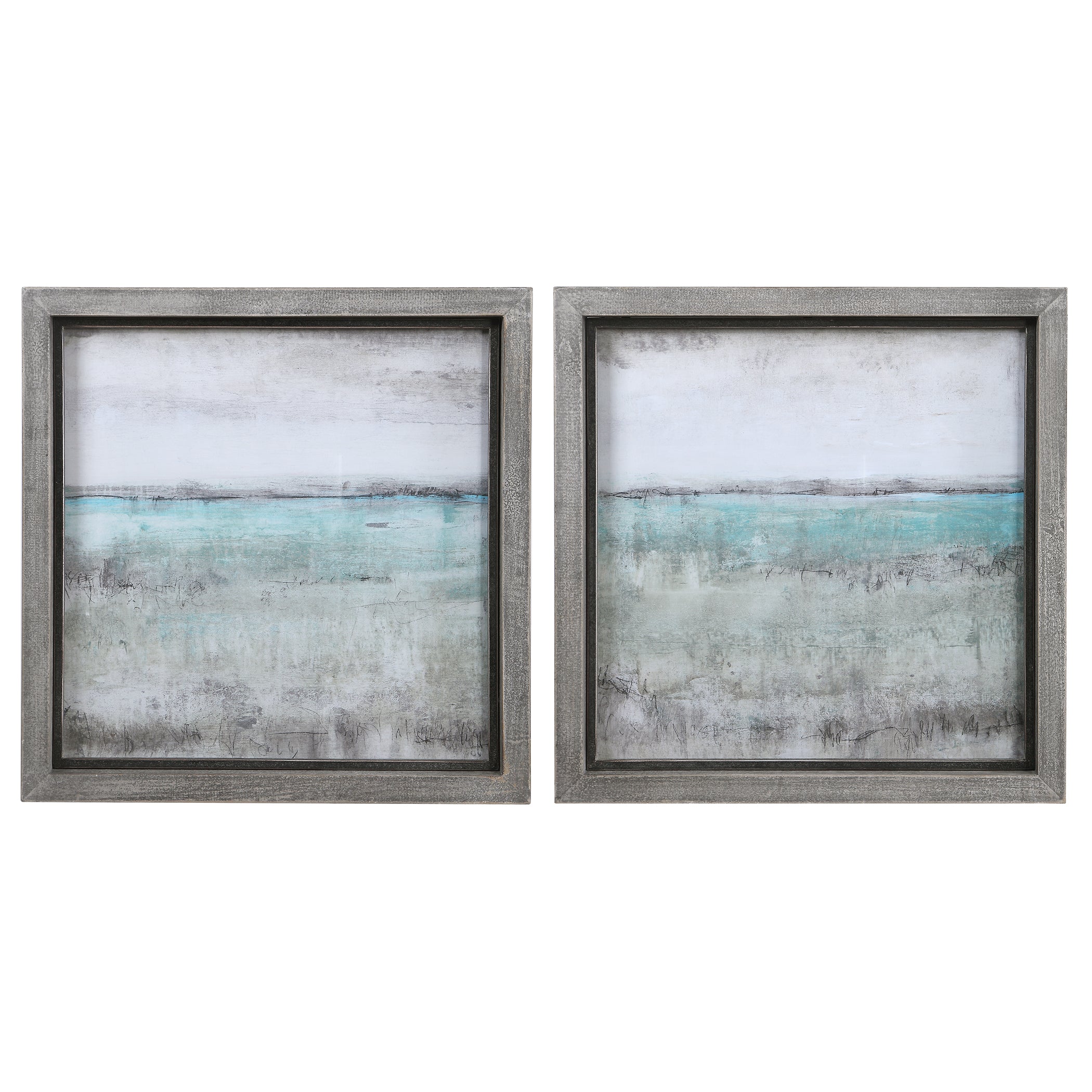 Aqua Horizon Framed Prints - Set of 2