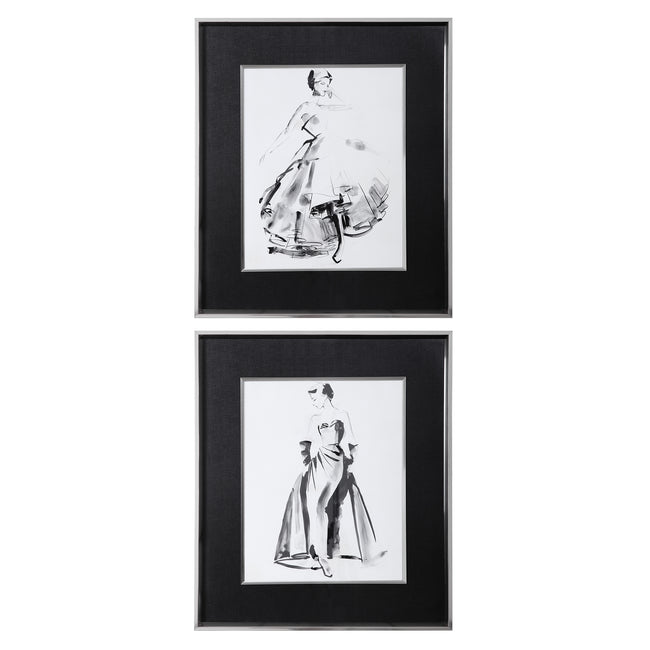 Vintage Costume Sketch Framed Prints - Set of 2