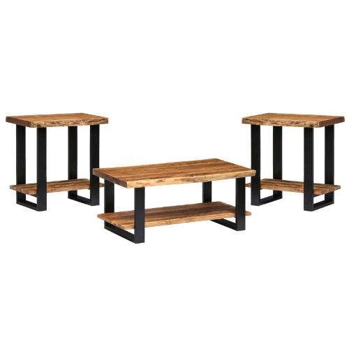 Alpine Natural Live Edge 42" Coffee Table and Set of 2 End Tables