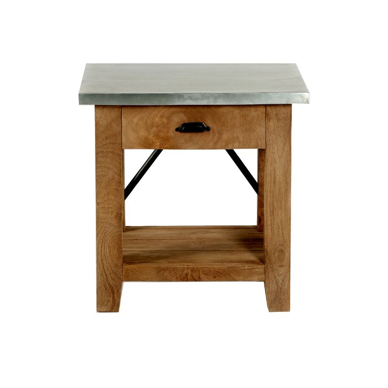 Millwork 22" Wood and Zinc Metal End Table with Drawer