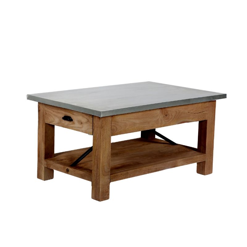 Millwork 36" Wood and Zinc Metal Coffee Table with Shelf