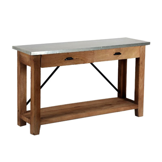 Millwork 50" Wood and Zinc Metal Console/Media Table with Two Drawers