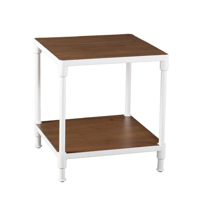 White Industrial End Table