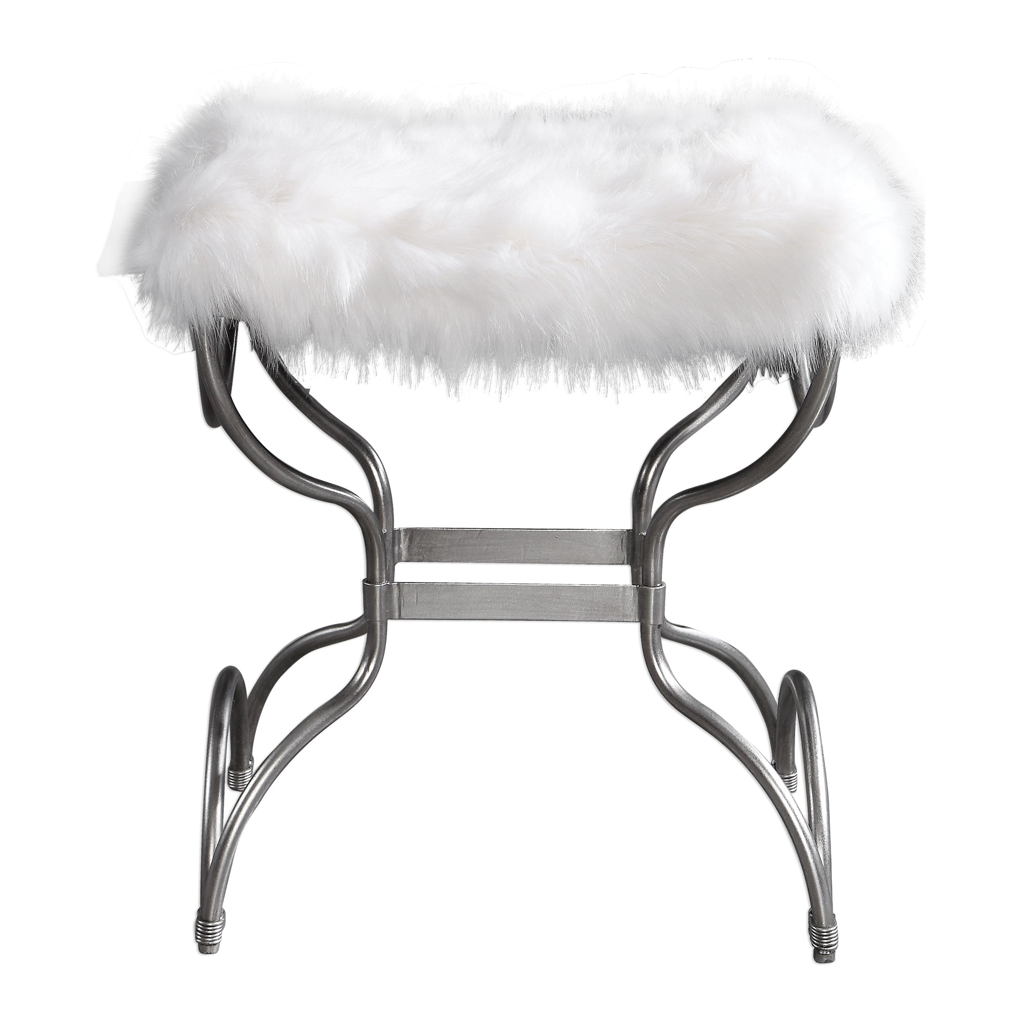 Channon White Fur Small Bench