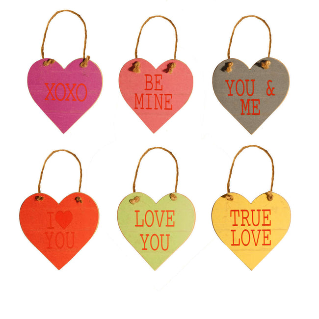 Wood Heart Tag with Rope - Set of 6